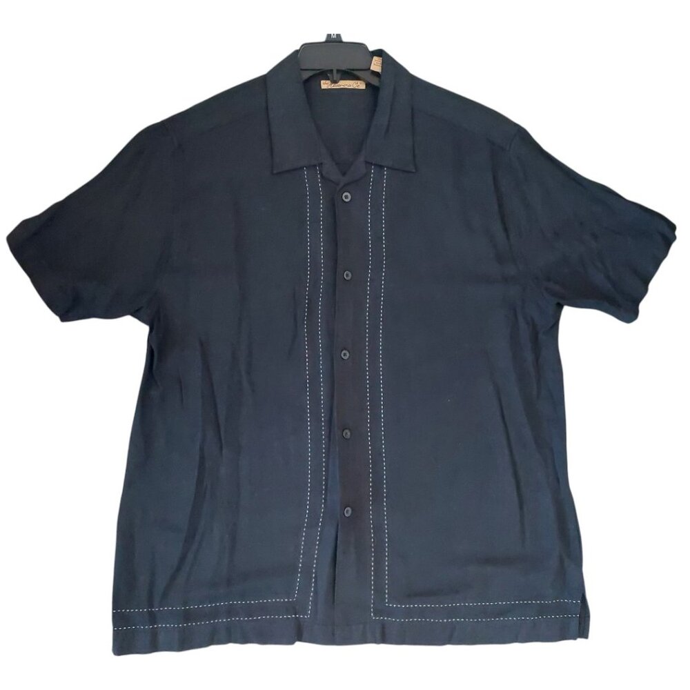Havanera Co Men's Black & White Short Sleeve Button-Up Cubano Shirt XL